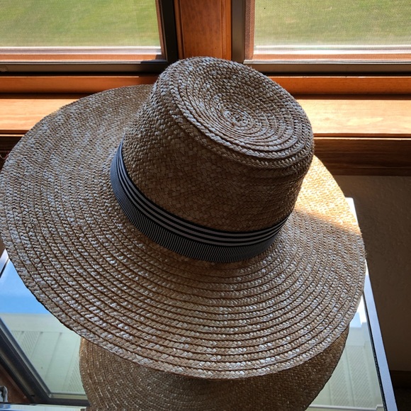 J Crew Straw Sun Hat With Blue Striped Band